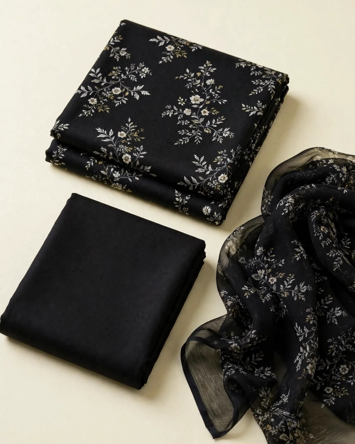 Chunri Black Printed Lawn 2-Piece Suit