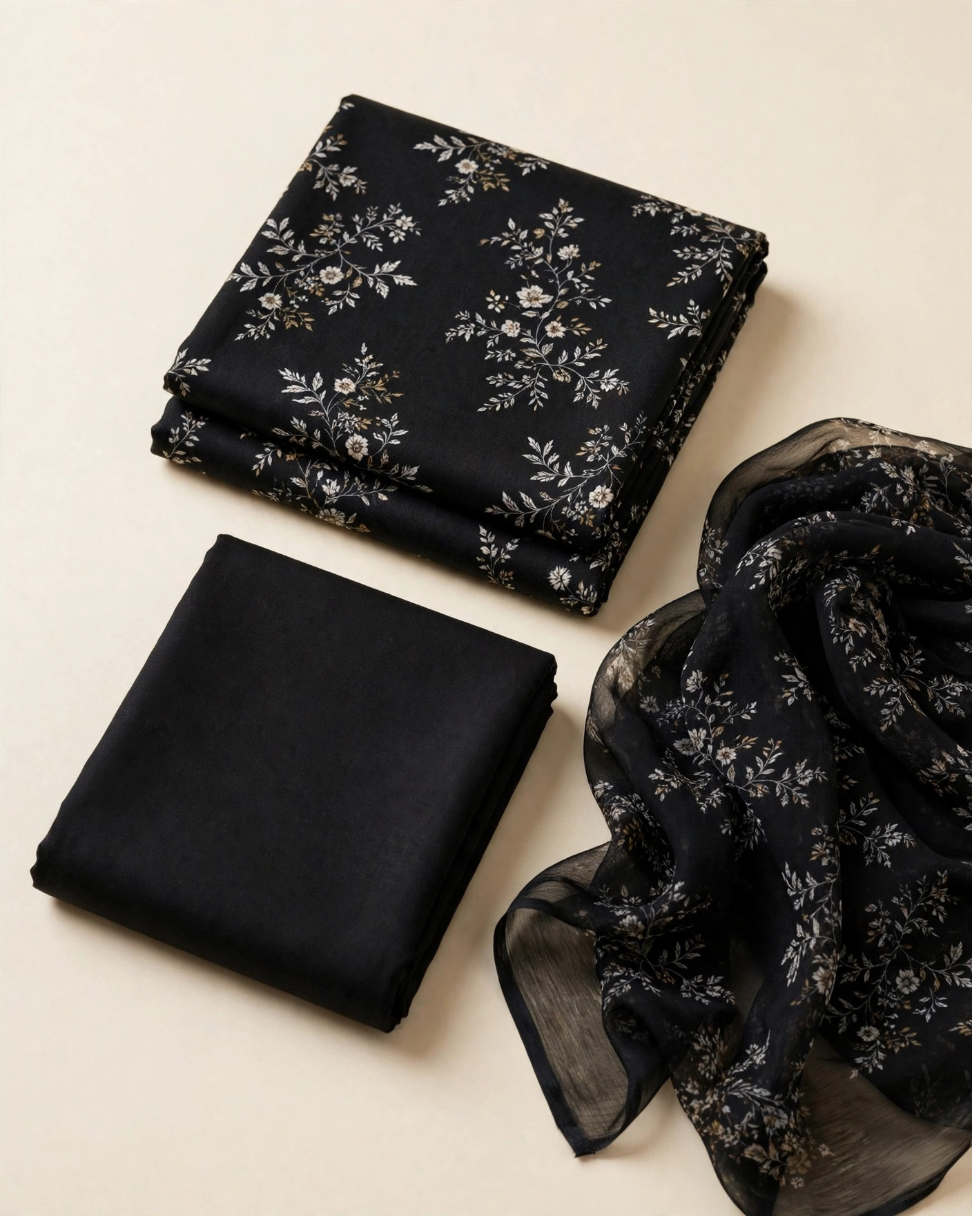Chunri Black Printed Lawn 3-Piece Suit