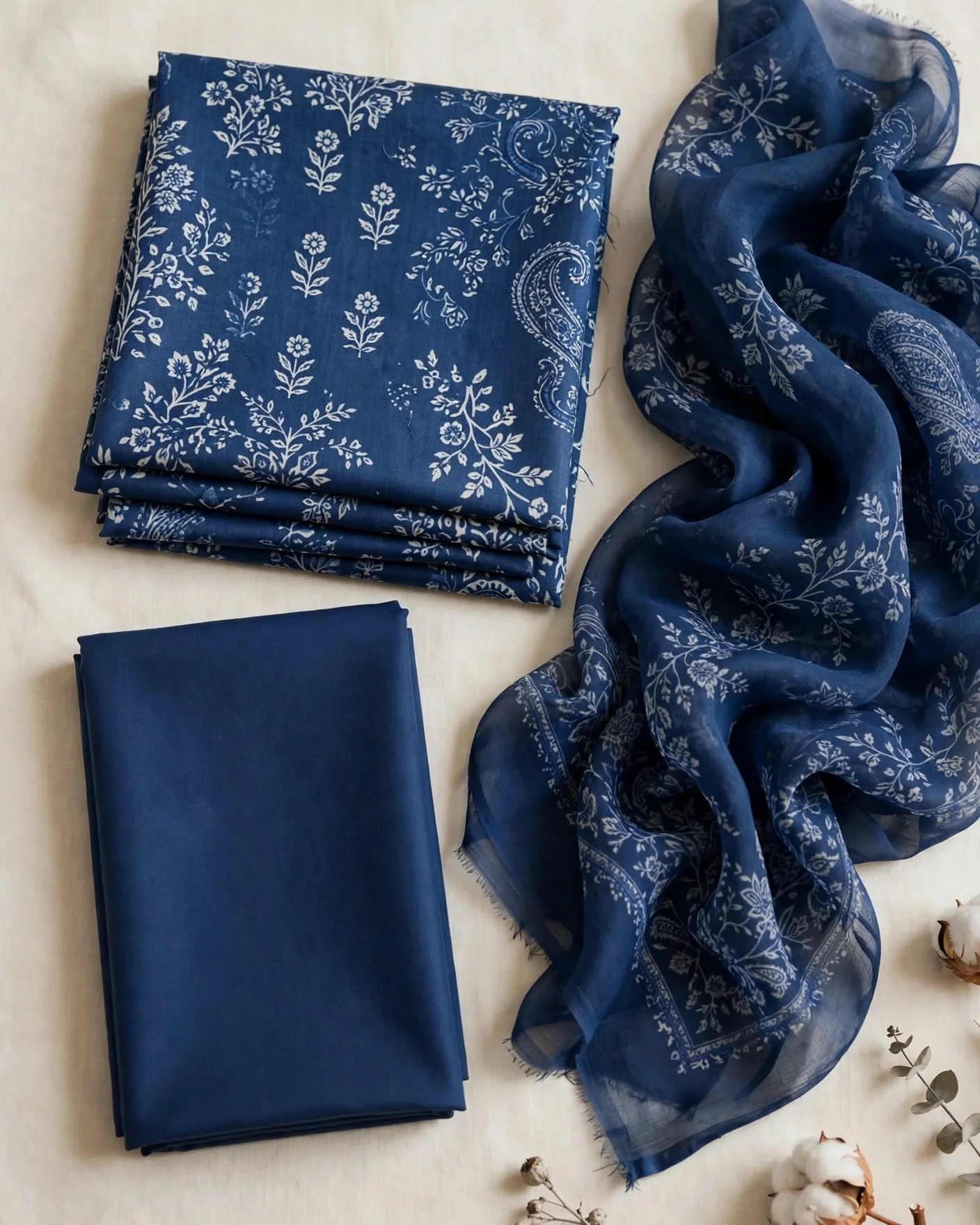 Ikat Indigo Tilla Embroidered Lawn Suit