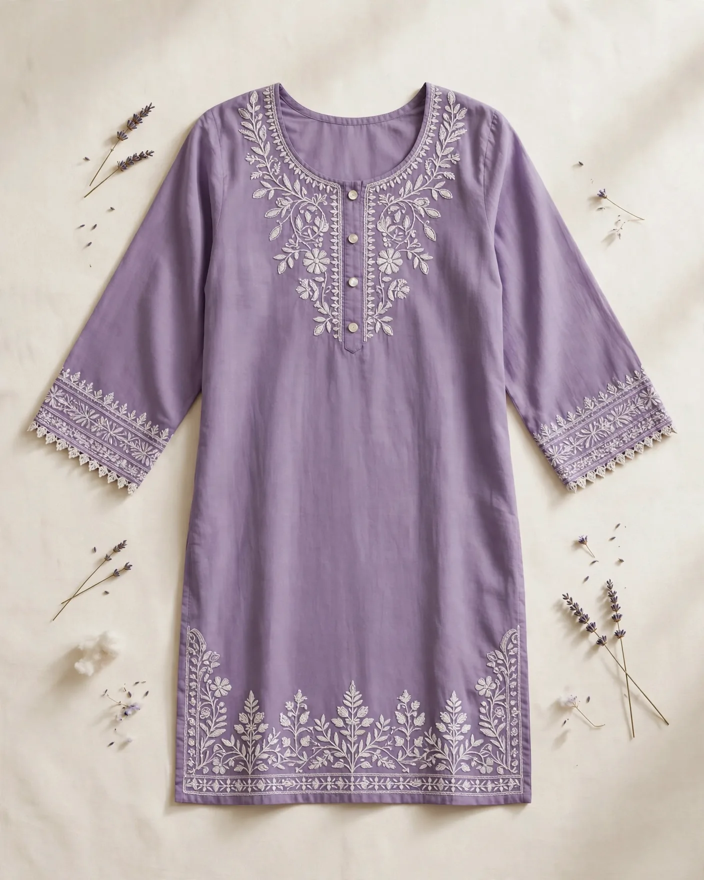Chikankari Lavender Kurta