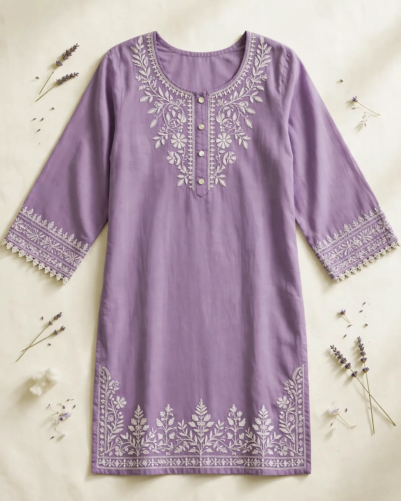Chikankari Lavender Kurta
