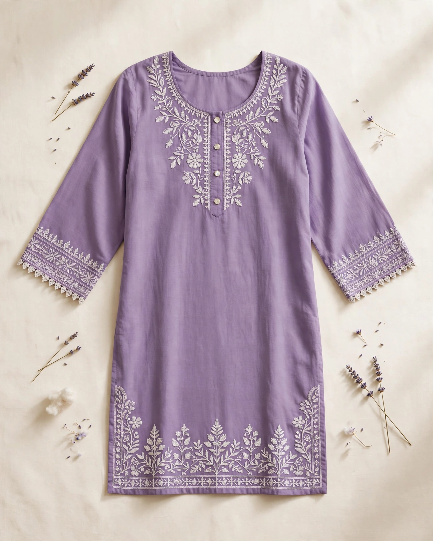 Chikankari Lavender Kurta