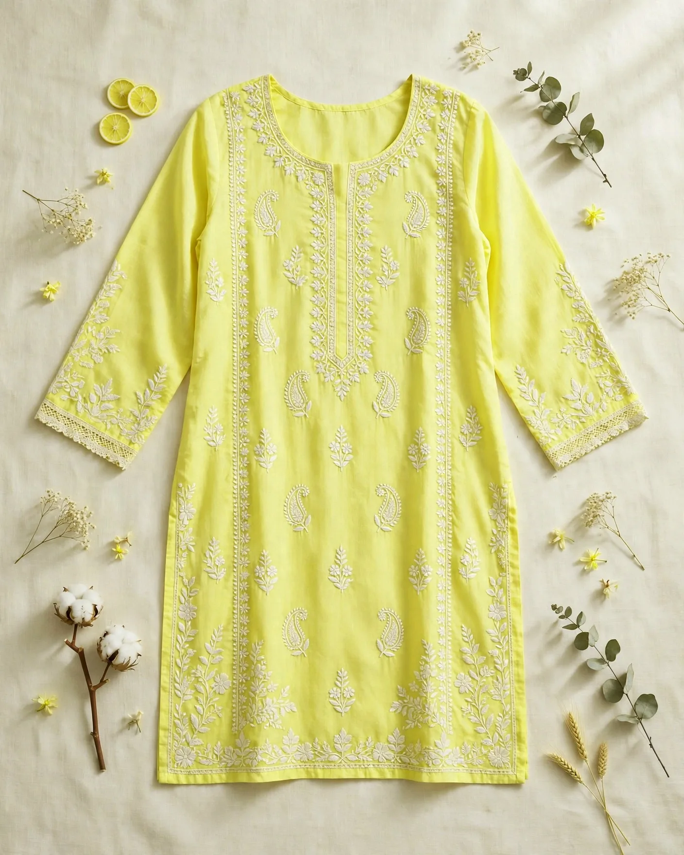 Chikankari Lemon Kurta