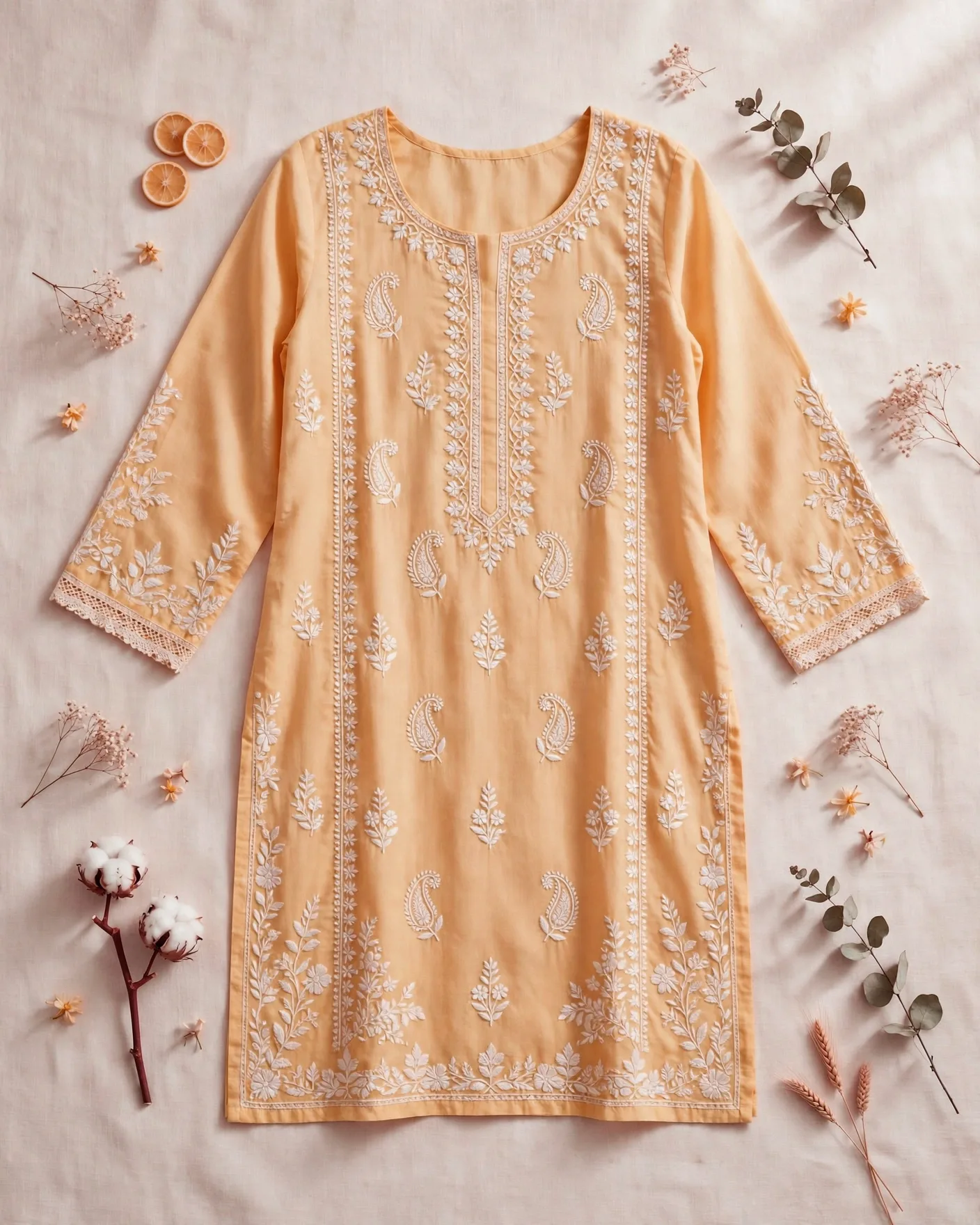 Chikankari Lemon Kurta