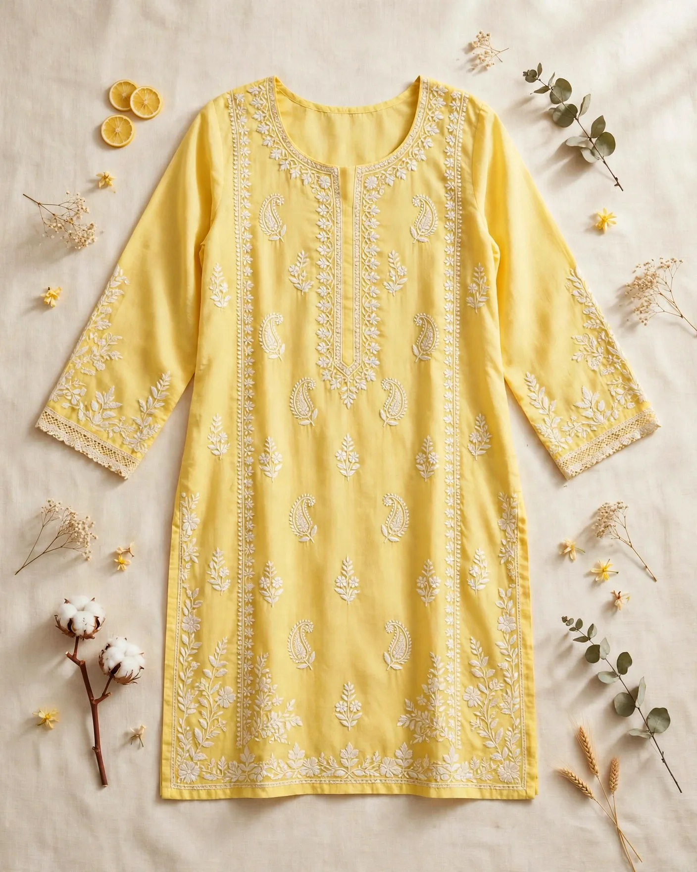 Chikankari Lemon Kurta
