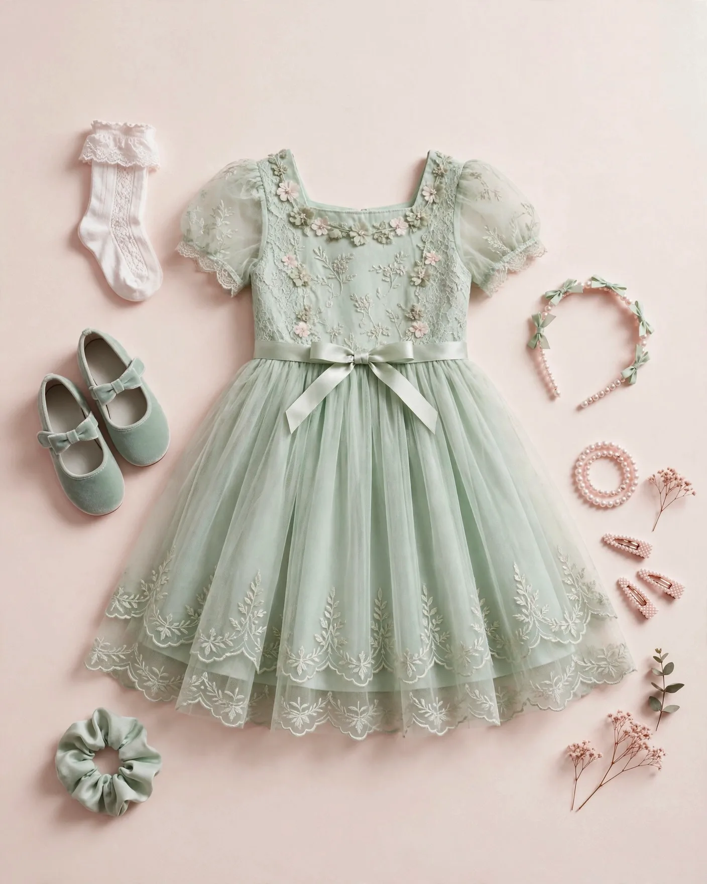 Mint Party Girls' Dress