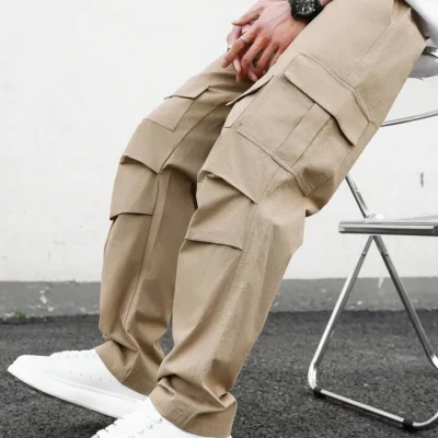 Men's Solid Color Cargo Trousers With Pockets TITLE.